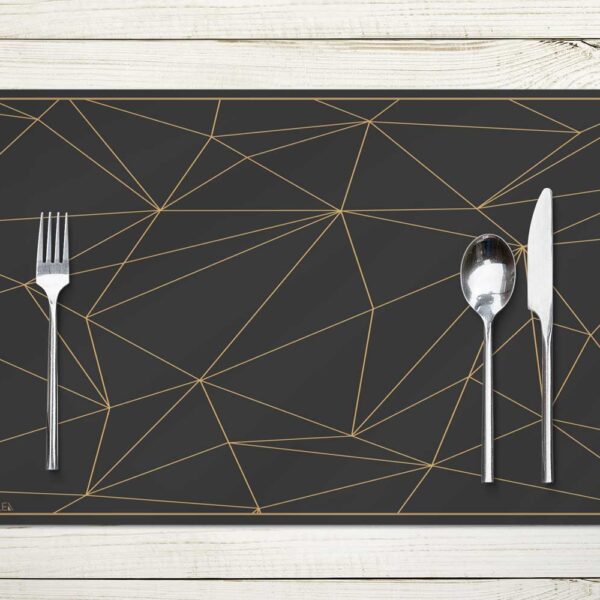 פלייסמט פי וי סי גאומטרי אפור וזהב