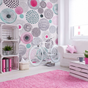 טפט אבסטרקטי עיגולים בורוד וטורקיז