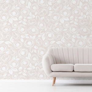 טפט שושנים בז' ולבן