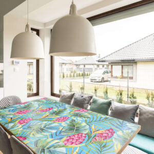 מפת שולחן פי וי סי טרופית טורקיז ורוד