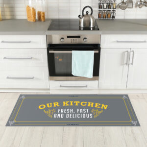 שטיח מטבח פי וי סי וינטאג' אפור וחרדל