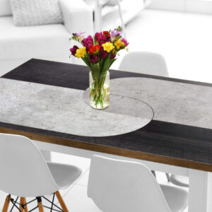 מפת שולחן פי וי סי עץ שחור וקפסולות בטון