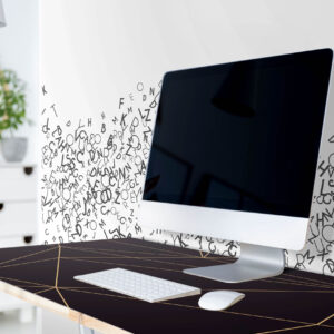 משטח לשולחן פי וי סי שחור וזהב