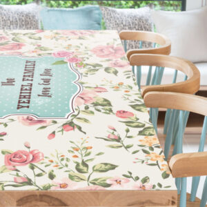 מפת שולחן פי וי סי פרחונית עם שם