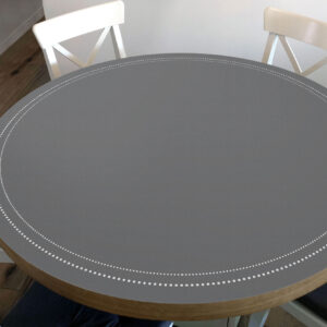 מפת שולחן פי וי סי עגולה אפור עם עיטור נקודות