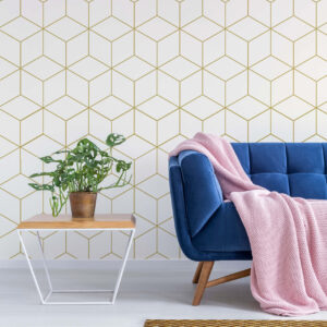 טפט גאומטרי זהב ולבן