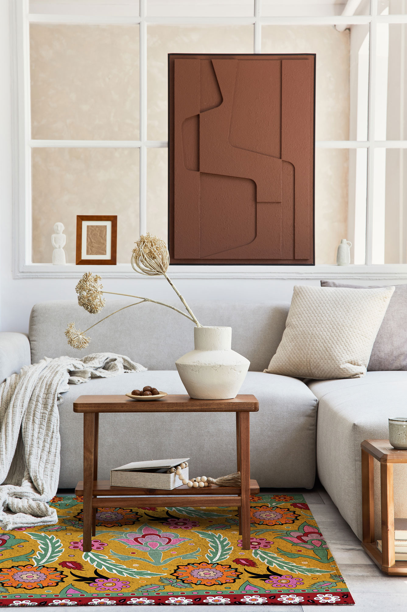 ⁦שטיח פי וי סי לסלון פרחוני הודי⁩ – תמונה ⁦4⁩