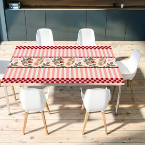 מפת שולחן פי וי סי משבצות ופריחה בורדו