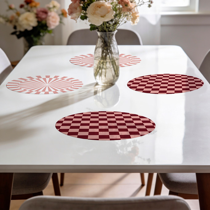 פלייסמט פי וי סי עגול שחמט בורדו