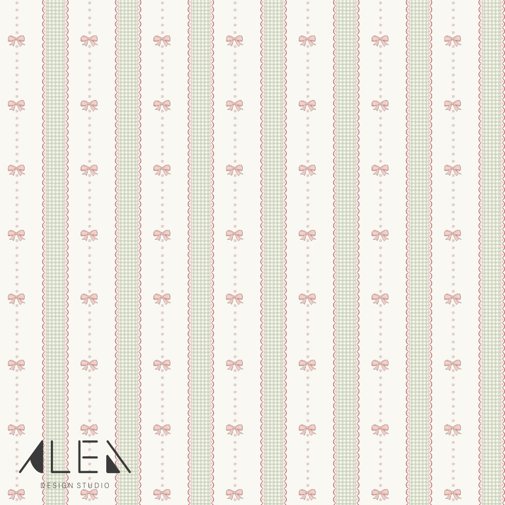 טפט פסי וינטאג׳ עם פפיון ורוד – תמונה 2