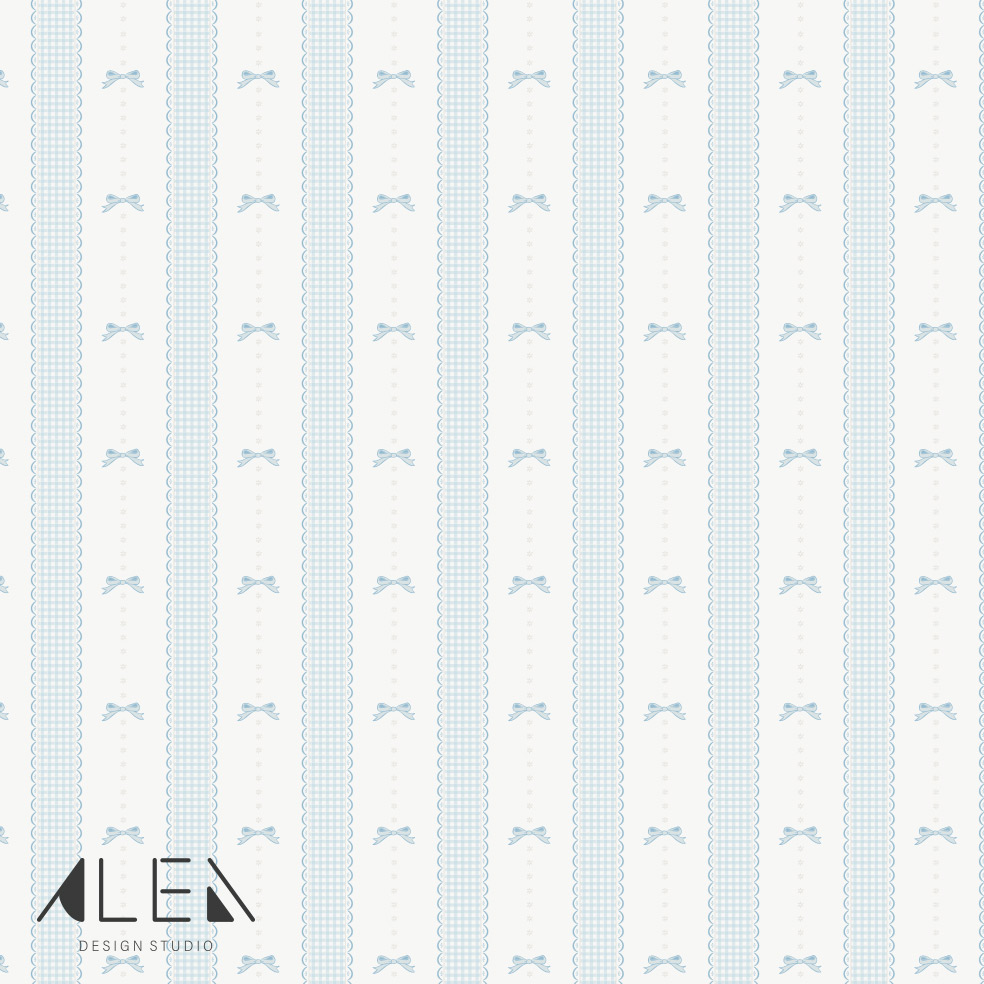 טפט פסי וינטאג׳ עם פפיון תכלת – תמונה 2