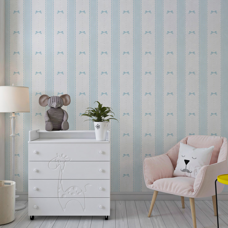 טפט פסי וינטאג׳ עם פפיון תכלת