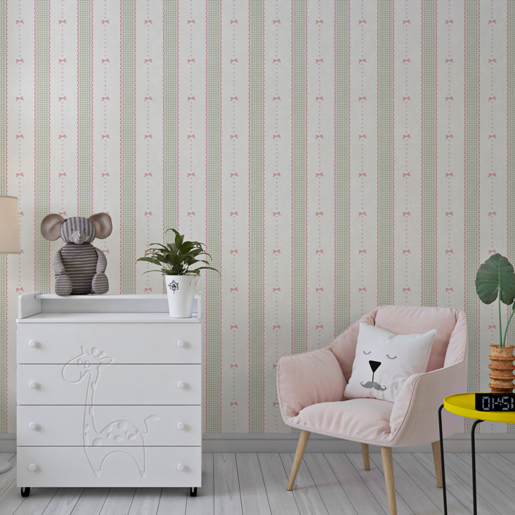 טפט פסי וינטאג׳ עם פפיון ורוד