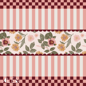 מפת שולחן פי וי סי משבצות ופריחה בורדו