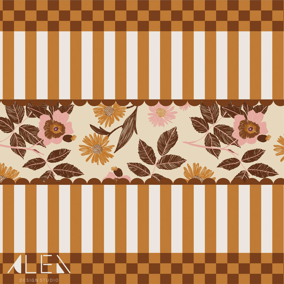 מפת שולחן פי וי סי משבצות ופריחה כרמל – תמונה 2