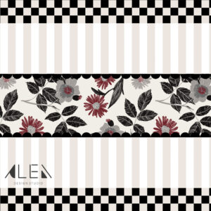 מפת שולחן פי וי סי משבצות ופריחה שחור