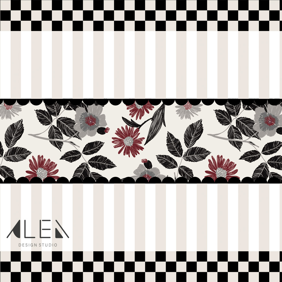 מפת שולחן פי וי סי משבצות ופריחה שחור – תמונה 2