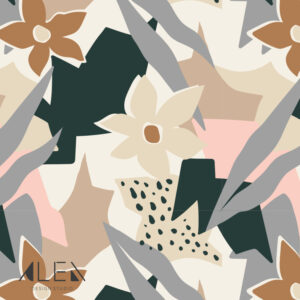 טפט פרחים אבסטרקטיים בגווני אדמה וירוק