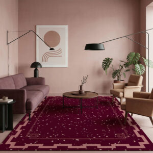 שטיח פי וי סי לסלון בורדו ארט דקו