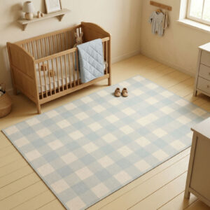 שטיח פי וי סי לחדר ילדים משבצות תכלת רכה