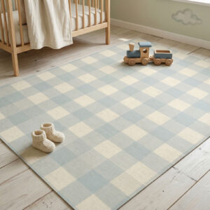 שטיח פי וי סי לחדר ילדים משבצות תכלת רכה