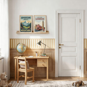 בורדר מדבקת קיר פסים קלאסי בגוון חרדל בהיר