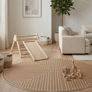 שטיח פי וי סי עגול גיאומטרי קרמל ושמנת