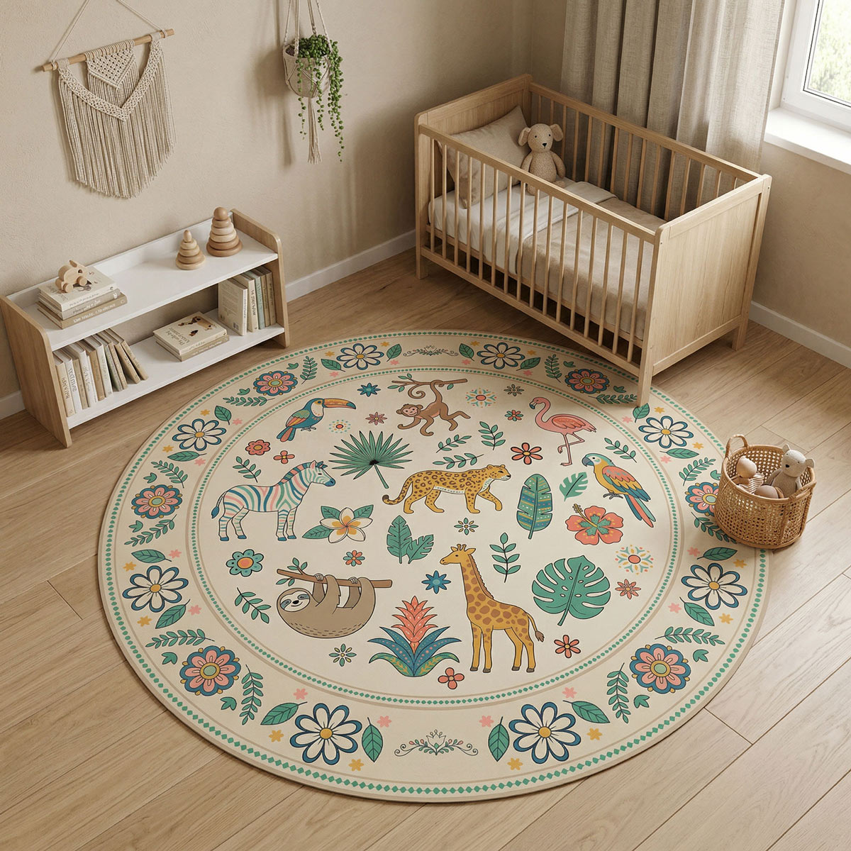 שטיח פי וי סי עגול לחדר ילדים דגם ספארי צבעוני