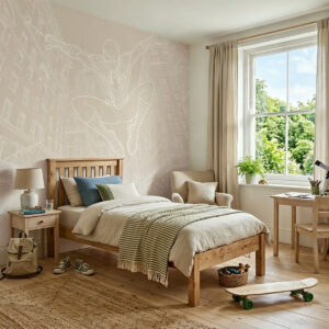 טפט ספיידרמן לחדר ילדים בגוון בז׳ עדין