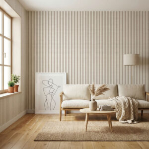 טפט פסים גליים בגוון אבן ושמנת