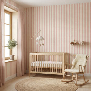 טפט פסים גליים בגוון ורוד פודרה ושמנת