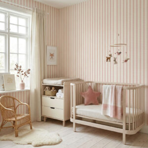 טפט פסים גליים בגוון ורוד פודרה ושמנת