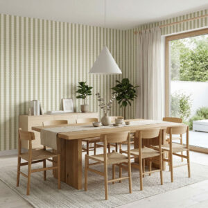 טפט פסים גליים בגוון מרווה ושמנת