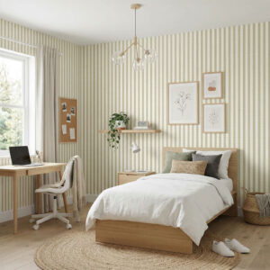 טפט פסים גליים בגוון מרווה ושמנת