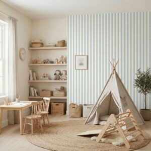 טפט פסים גליים תכלת ושמנת