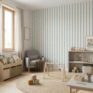 טפט פסים גליים תכלת ושמנת