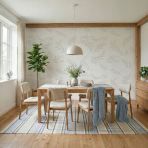 טפט עלים עדינים בגווני אפור על רקע בהיר