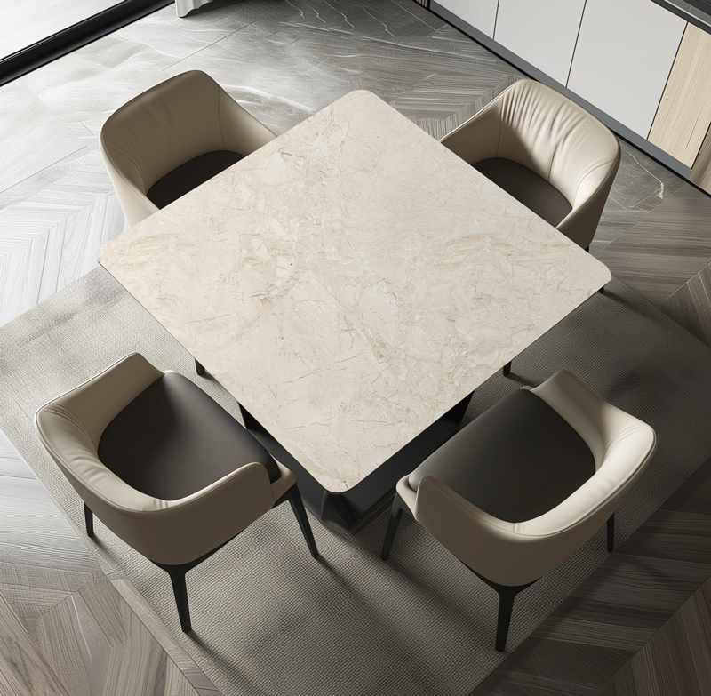 מפת שולחן פי וי סי מרובעת דמוי טרוונטין בגוון שמנת – תמונה 3