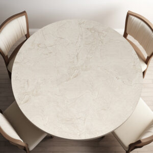 מפת שולחן פי וי סי עגולה דמוי טרוונטין בגוון שמנת