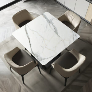 מפת שולחן פי וי סי שיש קררה לבן ואפור