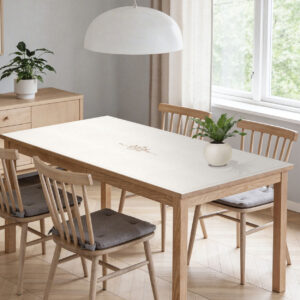 מפת שולחן פי וי סי שמנת עם מסגרת רקומה והדפס פרחים בוטני עדין