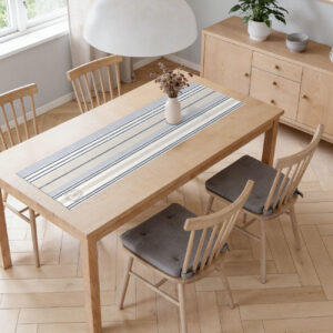 ראנר פי וי סי לשולחן פסים נורדיים בגווני תכלת שמנת וכחול