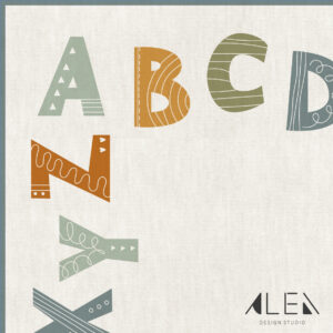 שטיח פי וי סי לחדר ילדים ABC בגווני מרווה כחול וחרדל