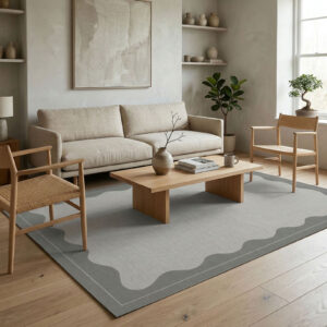 שטיח פי וי סי לסלון/לחדר מלבני גלים אפור