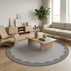 שטיח פי וי סי עגול לחדר/סלון גלים אפור