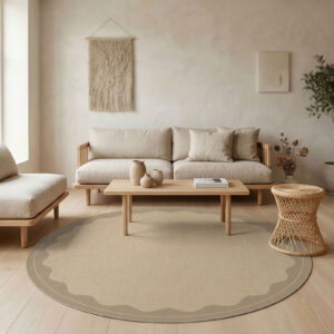 שטיח פי וי סי עגול לחדר/סלון גלים בז'