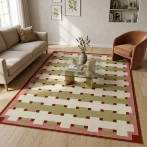 שטיח פי וי סי לסלון/לחדר פסיפס קווים ירוק זית