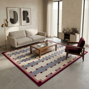 שטיח פי וי סי לסלון/לחדר פסיפס קווים תכלת חציל