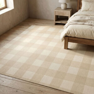 שטיח פי וי סי לסלון/לחדר משבצות קרם ושמנת