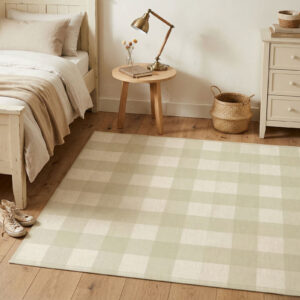 שטיח פי וי סי לסלון/לחדר משבצות ירוק מרווה